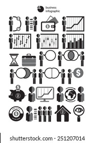 Business icons, finance and communication  set on black