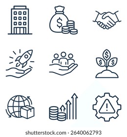 Business icons financial organizational and strategic concepts. Icon symbol illustration