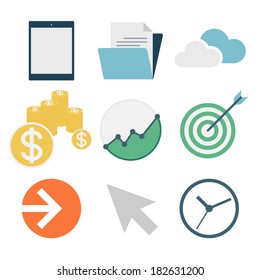 business icons, flat design, vector illustration