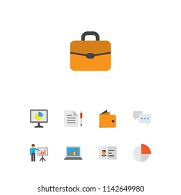 Business icons flat style set with authentication, briefcase, statistics and other identification elements. Isolated vector illustration business icons.