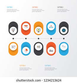 Business icons flat style set with authentication, agreement, whiteboard and other global elements. Isolated vector illustration business icons.