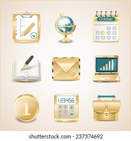 Business icons of gold vector