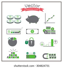 business icons graph folder battery check key