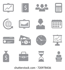 Business Icons. Gray Flat Design. Vector Illustration. 