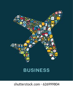 Business icons are grouped in "Airplane" form