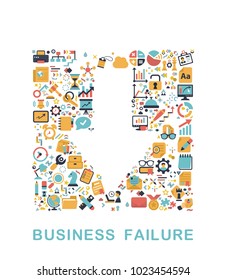 Business icons are grouped in Arrow down