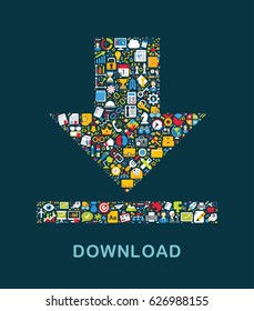 Business icons are grouped in "Arrow Down" form
