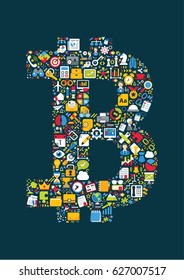 Business icons are grouped in "Bitcoin" form