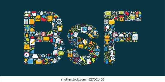 Business icons are grouped in "Bolivar" form