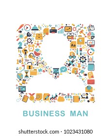 Business icons are grouped in Man
