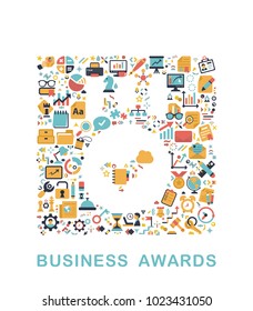 Business icons are grouped in Medal with complete tick