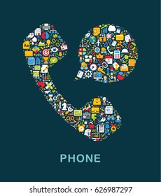 Business icons are grouped in "Phone with Bubble" form