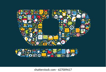 Business icons are grouped in "Tea Cup" form
