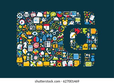 Business icons are grouped in "Wallet" form