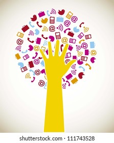 business icons with hand, tree shape. vector illustration
