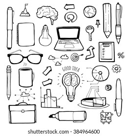 Business icons hand-drawn set.