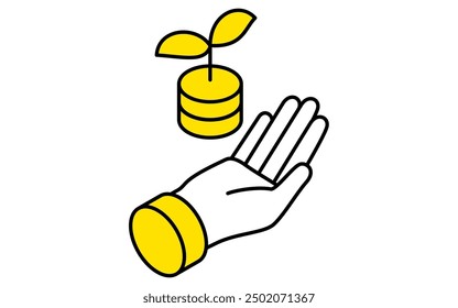 Business icons of hands, targets, goal attainment, and goal, isometric illustrations of the person making the investment, Vector Illustration