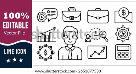 Business icons including briefcase graph and calculator chart