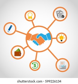 Business icons inside in the circles in flat design. Vector Illustration. Concept of promote business.