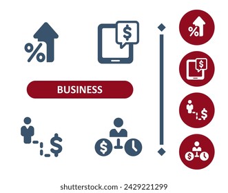 Business icons. Investment, investing, arrow, percent, interest rate, tablet, businessman, job, career icon. Professional, 32x32 pixel perfect vector icon.
