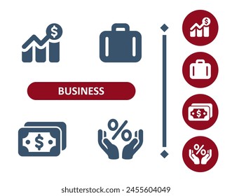 Business icons. Investment, investing, chart, graph, suitcase, briefcase, money, dollar, hands, percent icon. Professional, 32x32 pixel perfect vector icon.