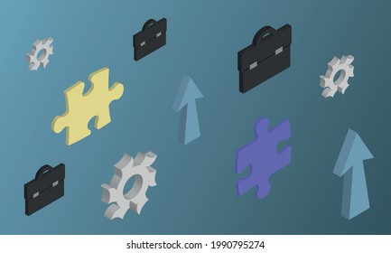 business icons in isometric view on a blue background