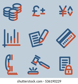 Business icons, light blue contour