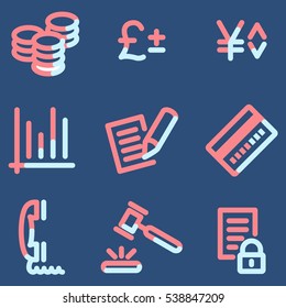 Business icons, light blue contour