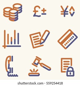 Business icons, light blue contour