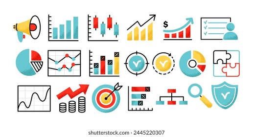 Business icons in minimalistic style. Marketing and business analysis concept. Outline vector icons set