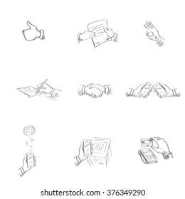 Business Icons Modern Technology, Application, Agreement Concept Sketch Set Collection Vector Illustration