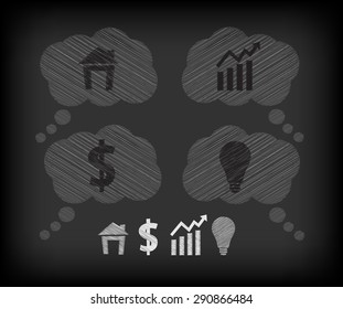 Business icons on the blackboard illustration