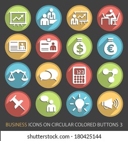 Business Icons on Circular Colored Buttons 3.