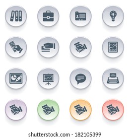 Business icons on color buttons.