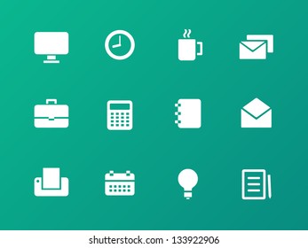 Business icons on green background. Vector illustration.