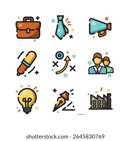 ícones de negócios em um fundo branco adequado para apresentações, brochuras, sites, infográficos e projetos relacionados aos negócios. Elementos de design com temas de negócios para vários usos.