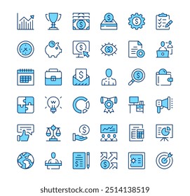 Iconos de negocios. Símbolos de contorno. Conjunto de iconos de línea azul de Vector