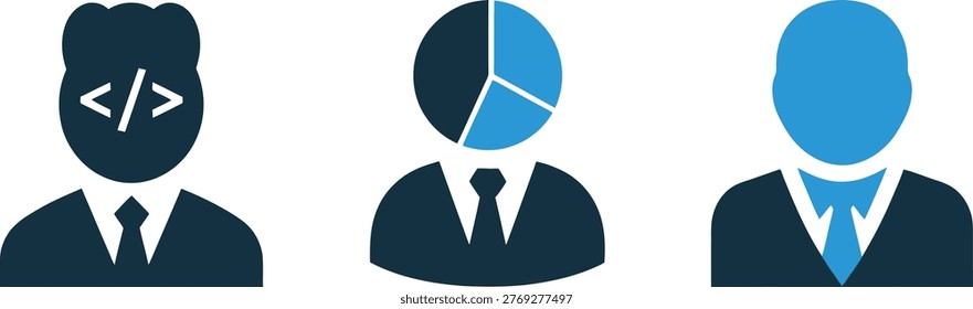 Business icons: programmer data analyst manager with tie business programmer silhouette shoulders software development analytics strategy planning corporate profession illustration