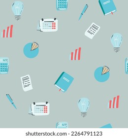 Business icons seamless pattern - can be used to illustrate management, productivity, success, financial growth.
