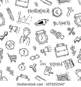 business icons seamless pattern with doodle or hand drawn style