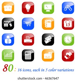 Business icons - set of 16 different icons, each with 5 different backgrounds.