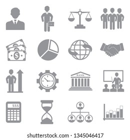 Business Icons. Set 2. Gray Flat Design. Vector Illustration. 
