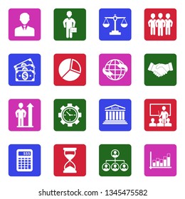 Business Icons. Set 2. White Flat Design In Square. Vector Illustration. 