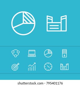 Business icons set with aim, factory and PC elements. Set of business icons and industry concept. Editable vector elements for logo app UI design.