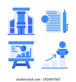 business icons set = apartment, contract, presentation board, goal. Perfect for website mobile app, app icons, presentation, illustration and any other projects.