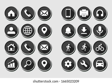 Business icons set in black color modern style for ads banner, flyer, presentation, backdrop, businness card concept. Gradient color. Isolated on grey background. Vector graphic. Eps 10.