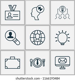 Business icons set with collaborative idea, international vacancy, newsletter and other authentication elements. Isolated vector illustration business icons.