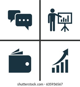 Business Icons Set. Collection Of Chatting, Increasing, Billfold And Other Elements. Also Includes Symbols Such As Message, Arrow, Billfold.