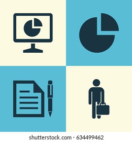 Business Icons Set. Collection Of Contract, Statistics, Pie Bar And Other Elements. Also Includes Symbols Such As Contract, Pen, Man.