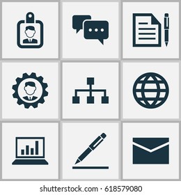 Business Icons Set. Collection Of Hierarchy, Leader, Contract And Other Elements. Also Includes Symbols Such As Mail, Hierarchy, Structure.